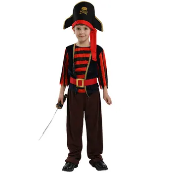 Umorden Naują Atvykimo Halloween Kostiumai Berniukams Piratų Kapitonas Kostiumas Raudona Juoda Juostele Kaukolė Piratų Cosplay Nustatyti Berniukas Vaikai