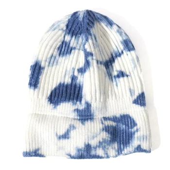 Unisex tie dažai Beanie Skrybėlių Megzti Manžetai Žiemos Skrybėlę Šiltas Trumpas Kepuraitė Atsitiktinis Bžūp Suaugusių Vyrų, Moterų Kepuraitė