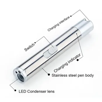 USB Įkraunamas LED Žibintuvėlis Galingas Mini LED Žibintuvėlis Su Vandeniui Kabinti Įrašą Šviesos Penlight Lauko Metalo Konstrukcijos C7T8