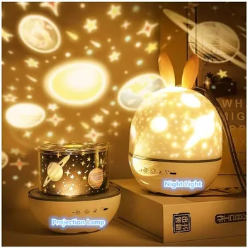 USB Įkrovimo Šiltai Balta Naktį Šviesos Projektorius Žvaigždėtas Dangus Romantiška Sukasi Projekcija Lempa Vaikams Miegamasis Kalėdų Dovana