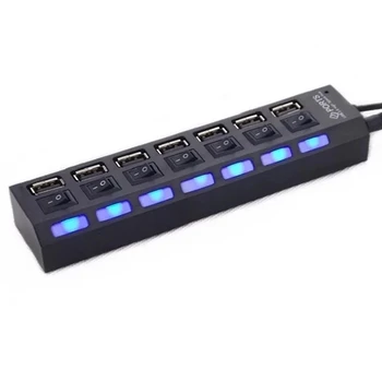 USB2.0 MULTIHUB 7 uostų energijos juostos jungiklis ON/OFF Y Splitter LED blue hs 99 S0600 išsiųstas iš Italijos
