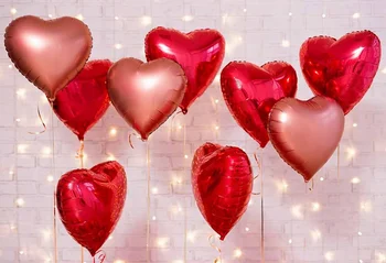 Valentino Dieną Bacldrop Raudona Širdis Balionas Baltų Plytų Sienos, Lemputės, Šviesos, Fotografijos Fone Kūdikių Šalis Dekoro,2 Medžiagos