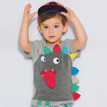 Vasaros kūdikių berniukų marškinėliai,mados dinozaurų siuvinėjimo berniukai viršūnes trišakiai,trumpomis rankovėmis, vaikų drabužiai,vaikams drabužiai(1-6 metų)