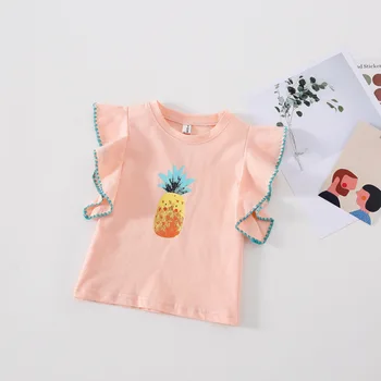 Vasaros Naują Atvykimo korėjos stiliaus medvilnės visas rungtynes, ananasų spausdintų lapų trumpomis rankovėmis t-shirt mielas sweet baby mergaitės
