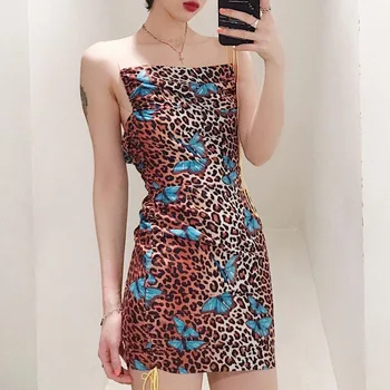 Vasaros Naują Stilių Stebėjimo Leopardas Spausdinti Drugelis Spausdinti Vamzdis Viršuje Suknelė