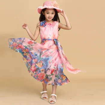 Vasaros vaikų mergaičių Grupė promenadzie suknelė Bohemiškas stilius vaikai mergina 4...14 metų drabužių Elegantiškas šifono princess beach suknelės