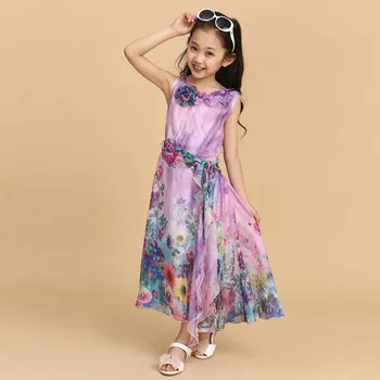 Vasaros vaikų mergaičių Grupė promenadzie suknelė Bohemiškas stilius vaikai mergina 4...14 metų drabužių Elegantiškas šifono princess beach suknelės