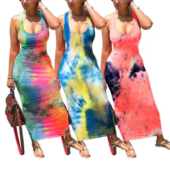 Vasarą Moterys Tvarstis Bodycon Ilga Suknelė Mados Seksualus Rankovių Plonas Kaklaraištis Dažyti Vestidos Moterų Paplūdimio Klubas Sundress Streetwear