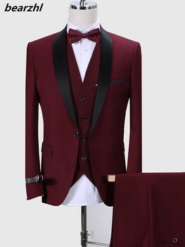Vestuvių smokingas vyno raudona tinka 3 gabalas jaunikis dėvėti aukštos kokybės užsakymą pagaminti kostiumą 2020 m.