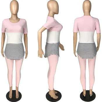 Vientisų Spalvų Kratinys Dryžuotas Marškinėliai & Kelnės Naujos Rudens Moterų Kostiumas Karšto Stiliaus Modelis Europos ir Amerikos 2 dalių Komplektas