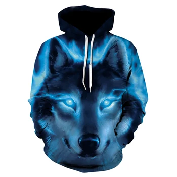 Vilkas iliustracija asmenybės hoodie, 3D sporto vyriškų drabužių prekės ženklo hoodie gyvūnų atsitiktinis sportinę aprangą