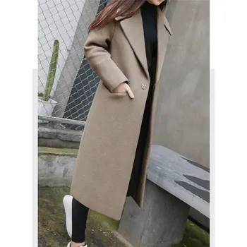 Vilnoniai paltai moterims rausva, chaki S-2XL plius dydis prarasti 2020 m. rudens-žiemos mados ilgomis rankovėmis didelis kišenės juodos vilnos švarkai