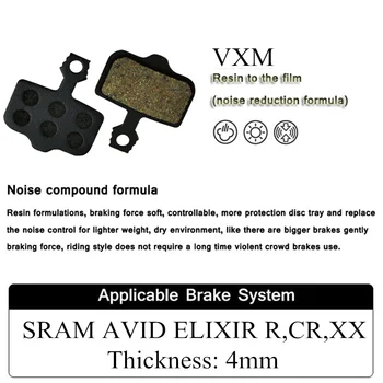 VXM 2 Poros Dviračio Diskiniai stabdžiai Pagalvėlės MTB Hidrauliniai Diskiniai Stabdžiai AVID Elixir R,CR,CR Mag,1/3/5/7/9, X 0, XX Dervos Diskas Stabdžių Trinkelės