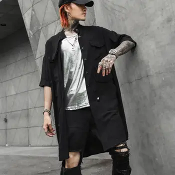 Vyrai raišteliu dizaino juodos punk hip-hop ilgai marškinėliai derliaus street wear naktinis klubas etape kostiumas vyras atsitiktinis ilgomis rankovėmis marškinėliai