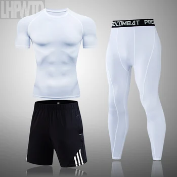 Vyriški Bėgimo Kvėpuojantis T-Shirts Quick Dry Suspaudimo Sporto Marškinėliai, Sporto Salė, Bėgimo Marškinėliai Trišakiai ,Vyriškos Sportinės aprangos Komplektai