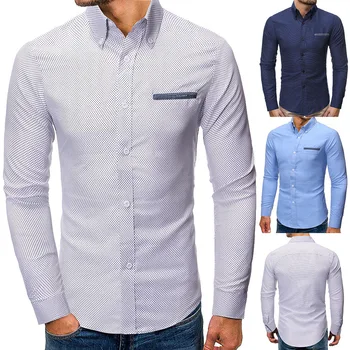 Vyriški naują asmeninį mados atsitiktinis verslo ilgomis rankovėmis polka dot spausdinti marškinėliai vyrams marškinėliai street dėvėti marškinėliai vyrams suknelė