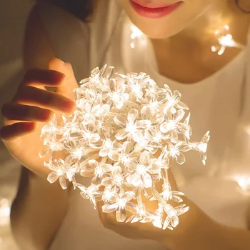 Vyšnių Žiedų Girlianda Baterija LED String Pasakų Žibintai Kristalų Gėlės Patalpų Vestuvių Kalėdų Decors