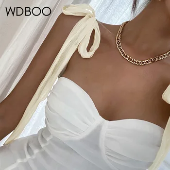 WDBOO Retro prancūzijos Romantika Strap Bodycon Suknelė Moterys Šalis Krūtinės Ruched Wrap Mini Suknelė Juoda Balta Vasarą Klubas Suknelė