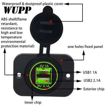 WUPP Universalus USB Transporto priemonės DC 12-24V Vandeniui Dvigubas USB Automobilinis Įkroviklis, USB Lizdas, Maitinimo Adapteris 5V 3.1 Lizdo Dalys, Auto 3 Spalvos