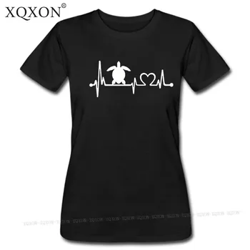 XQXON Vėžlys, Širdies Arterijos myliu vasaros Mados Atsitiktinis Marškinėliai Aukštos kokybės spausdinta moterų marškinėliai tee viršūnes W100