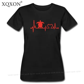 XQXON Vėžlys, Širdies Arterijos myliu vasaros Mados Atsitiktinis Marškinėliai Aukštos kokybės spausdinta moterų marškinėliai tee viršūnes W100