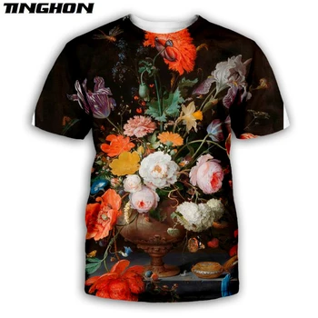 XS-7XL Vasaros Naują stilių Vyras Moteris marškinėliai tapybos rožių gėlių Spausdinti naujovė T shirts streetwear Atsitiktinis Stilingas Viršūnes 12