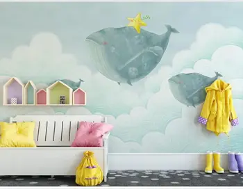 XUE SU Sienų dangos užsakymą tapetai, freskos kūrybos dangus tuščias debesis banginis fono sienos vaikų kambaryje sienos fone