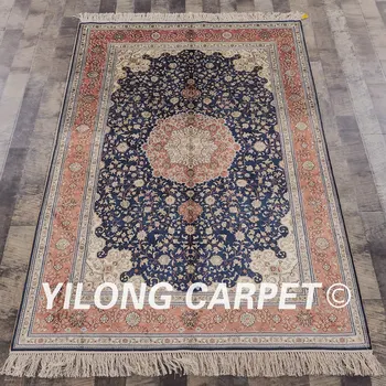 YILONG 4'x6' Tabriz šilko kilimų vantage antikvariniai rankų darbo mėlyna irano kilimėliai (LH865B4x6)
