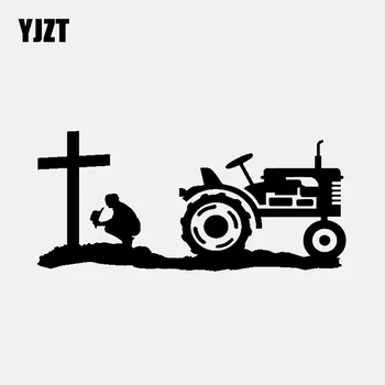 YJZT 16CM*7,3 CM Religijos Ūkininkas Traktoriaus Kryžiaus Krikščionių Bažnyčia Sunkvežimių Automobilių Lipdukas Vinilo Decal Juoda/Sidabrinė C3-1418