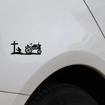 YJZT 16CM*7,3 CM Religijos Ūkininkas Traktoriaus Kryžiaus Krikščionių Bažnyčia Sunkvežimių Automobilių Lipdukas Vinilo Decal Juoda/Sidabrinė C3-1418