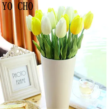 YO CHO 11PCS/DAUG Mini Tulpės PU Dirbtinės Gėlės, Vestuvių Nuotakos Puokštė Namų, Sodo Puošmena 