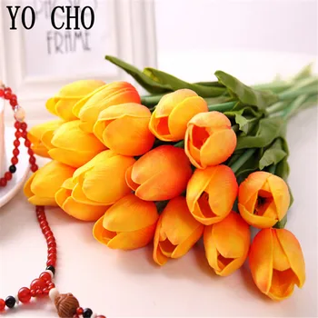 YO CHO 11PCS/DAUG Mini Tulpės PU Dirbtinės Gėlės, Vestuvių Nuotakos Puokštė Namų, Sodo Puošmena 