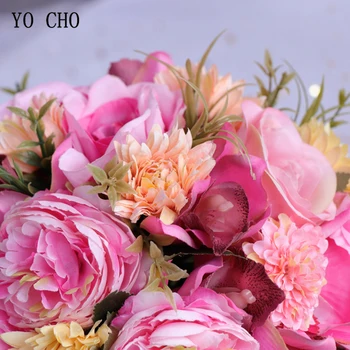 YO CHO Nuotakos Gėlių Puokštė Vestuvių Prekių Dirbtinio Šilko Rožė, Bijūnas Gėlių Vestuvių Puokštė Dahlia Orchidėja Kokybės Puokštės