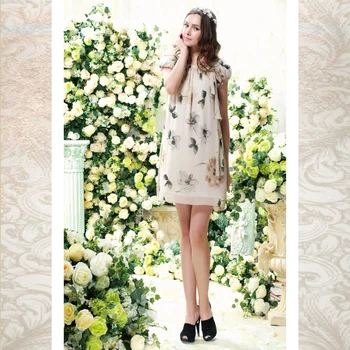 Šilko Šifono Suknelė Gėlių Atspausdintas Šifono Audinio Moterų Vasaros Suknelės Patvirtinimo Skatinimo Nuolaida