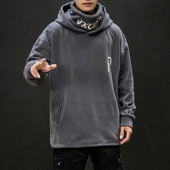 Šiltas Vilnos Megztiniai Hoodies Žiemos Vyrų Streetwear Mados Mens Hoodie Japonų Hip-Hop Gobtuvu Harajuku Puloveris Gatvės Stilius