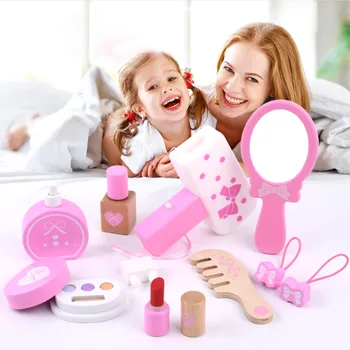 Žaislai Mergaitėms Kosmetikos Krepšys Makiažas Tinka Žaisti Namuose Princesė Padažu Medinis Modeliavimo Įdomus Makiažas Rinkinys Saugus Vaikams, Žaislai