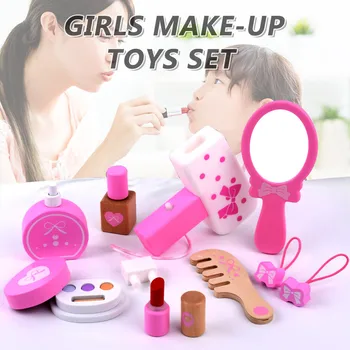 Žaislai Mergaitėms Kosmetikos Krepšys Makiažas Tinka Žaisti Namuose Princesė Padažu Medinis Modeliavimo Įdomus Makiažas Rinkinys Saugus Vaikams, Žaislai