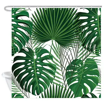 Žalia Atogrąžų Augalai, Dušo Užuolaidos Vonios Abstrakčiai Egzotiškų Palmių su Monstera Lapai