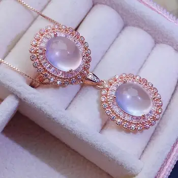 žavinga naują rožinė rožė kvarcas brangakmenio žiedas, karoliai, papuošalai, nustatykite prabangus sidabro ornamentu gamtos perlas classic 