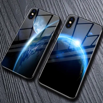 Žemė saulės galaxy Telefono dėklas Skirtas iPhone 12 Mini Pro 11 Max SE XR XS X 8 7 6 Plus Stiklo atsparus smūgiams Skaidrus Universalus Dangtelis