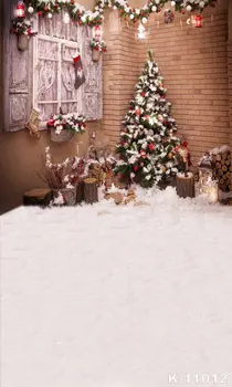 Žiemos Kalėdų Vakarėlį Langą Fotografijos Fone Plytų Siena Snaigės Medžio Backdrops Šeimos Gimtadienis Apdailos Foto Rekvizitai