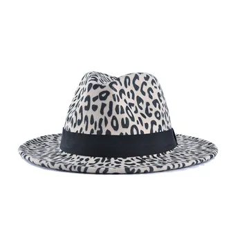 шляпа женская 2020 naujas leopard print top hat rudens ir žiemos džiazo skrybėlę imitacija kašmyras didelis kraštų skrybėlę moterų šiltą kepurę